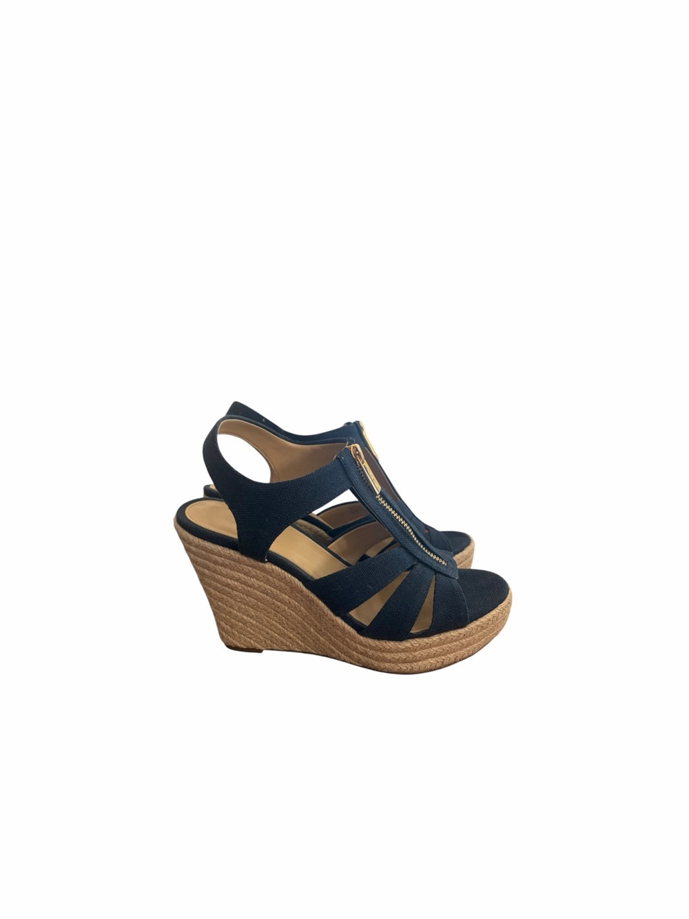 MICHAEL Michael Kors Etta Linen Blend Wedge Sandals - Navy Blue, Size 7 M